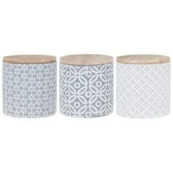 B&M Embossed Geometric Storage Canisters 3pc -Home Furnishing Shop 356821 storage canisters geo grey 3
