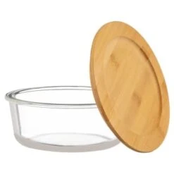 B&M Round Glass Food Containers With Bamboo Lid 2pk -Home Furnishing Shop 376822 2 round glass food containers