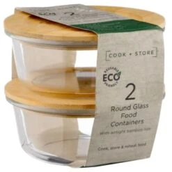 B&M Round Glass Food Containers With Bamboo Lid 2pk -Home Furnishing Shop 376822 2 round glass food containers 5