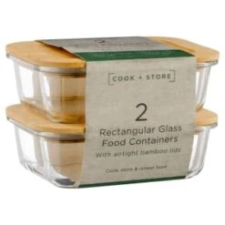 B&M Rectangular Glass Food Containers With Bamboo Lids 2pk -Home Furnishing Shop 376824 2pk regular glass food containers1