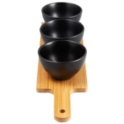 B&M Wooden Serve Board With Black Dip Bowls 5 B&M Wooden Serve Board With Black Dip Bowls -Home Furnishing Shop 390356 set of 3 black dip bowls 2