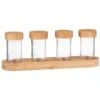 B&M Set Of 4 Glass Spice Jars With Bamboo Wood Base -Home Furnishing Shop 394437 set of 4 glass spice jars with bamboo wood lid and base