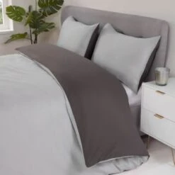 Simply Everyday Reversible King Duvet Set With Pipe - Grey & Charcoal
